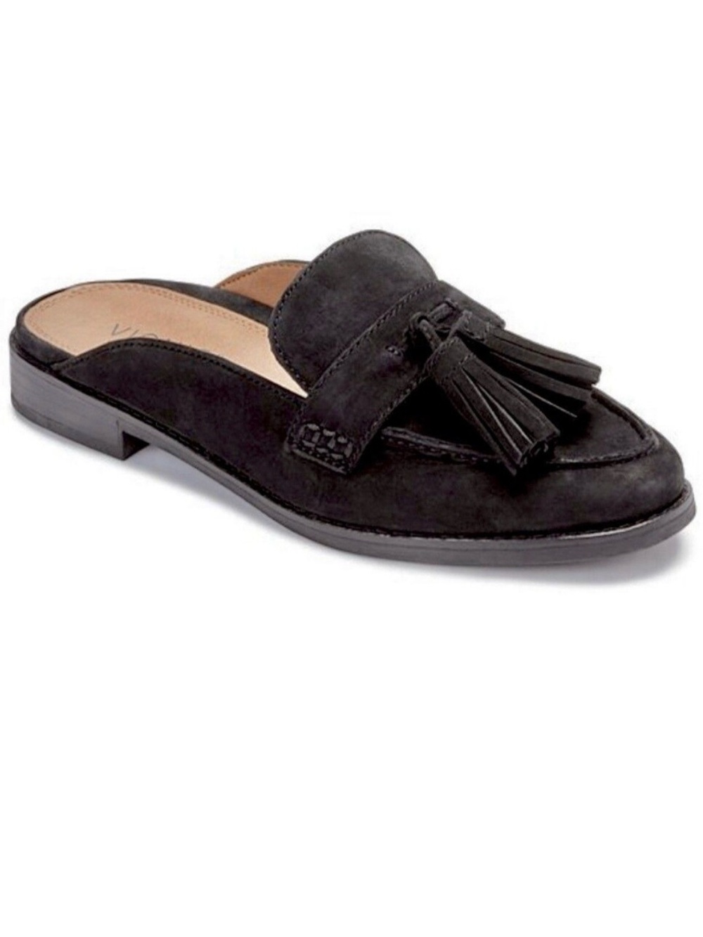 Vionic Reagan Black Tassel Nubuck Slip On Flat Mule Size 7‎